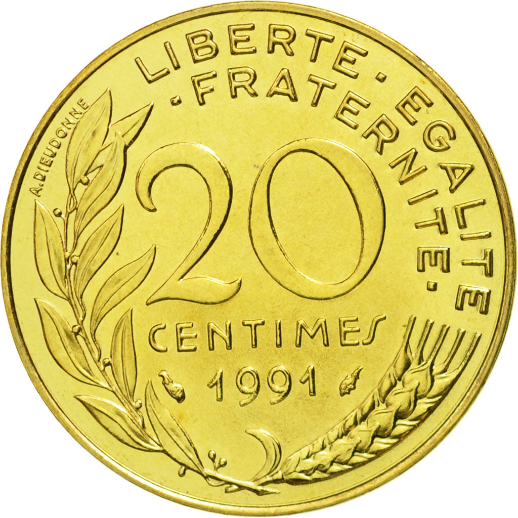 Coin, France, Marianne, 20 Centimes, 1991, Paris, MS(65-70), Aluminum-Bronze