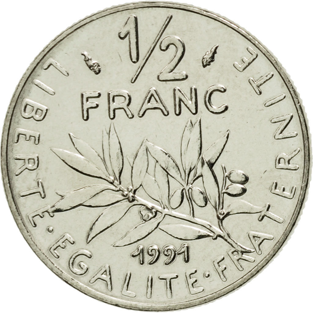 Coin, France, Semeuse, 1/2 Franc, 1991, Paris, MS(65-70), Nickel, KM:931.1