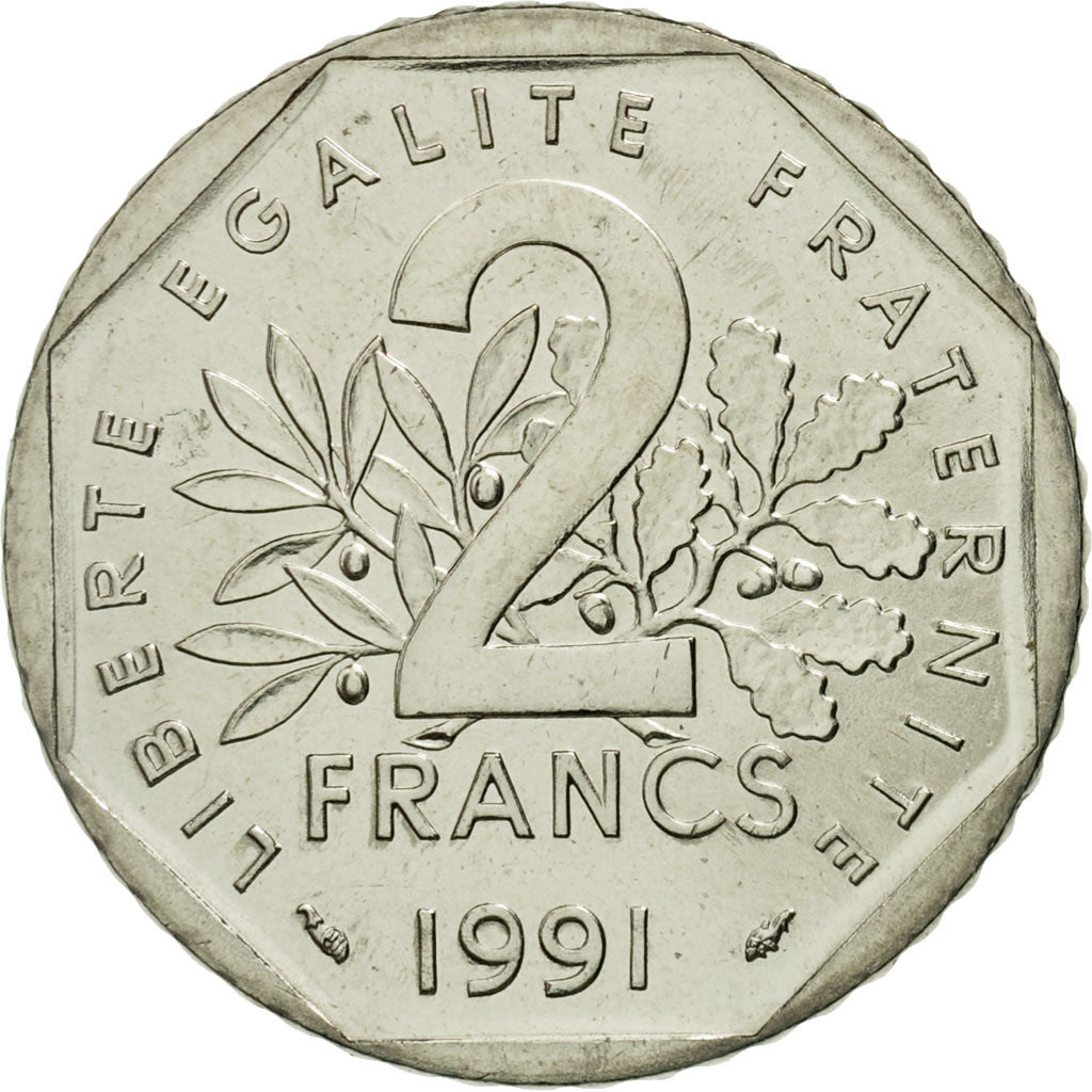 Moneta, Francia, Semeuse, 2 Francs, 1991, Paris, FDC, Nichel, KM:942.2