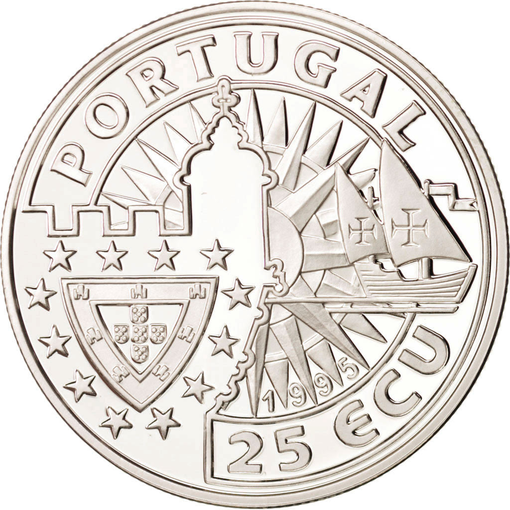 PORTUGAL, 25 ECU, 1995, Lisbon, KM #49, MS(65-70), Silver, 28.00