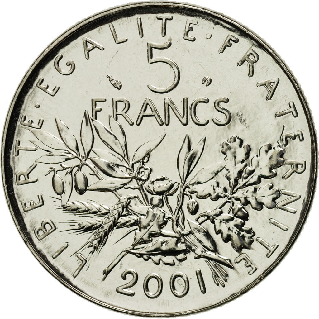 Moneta, Francia, Semeuse, 5 Francs, 2001, Paris, FDC, Nichel placcato