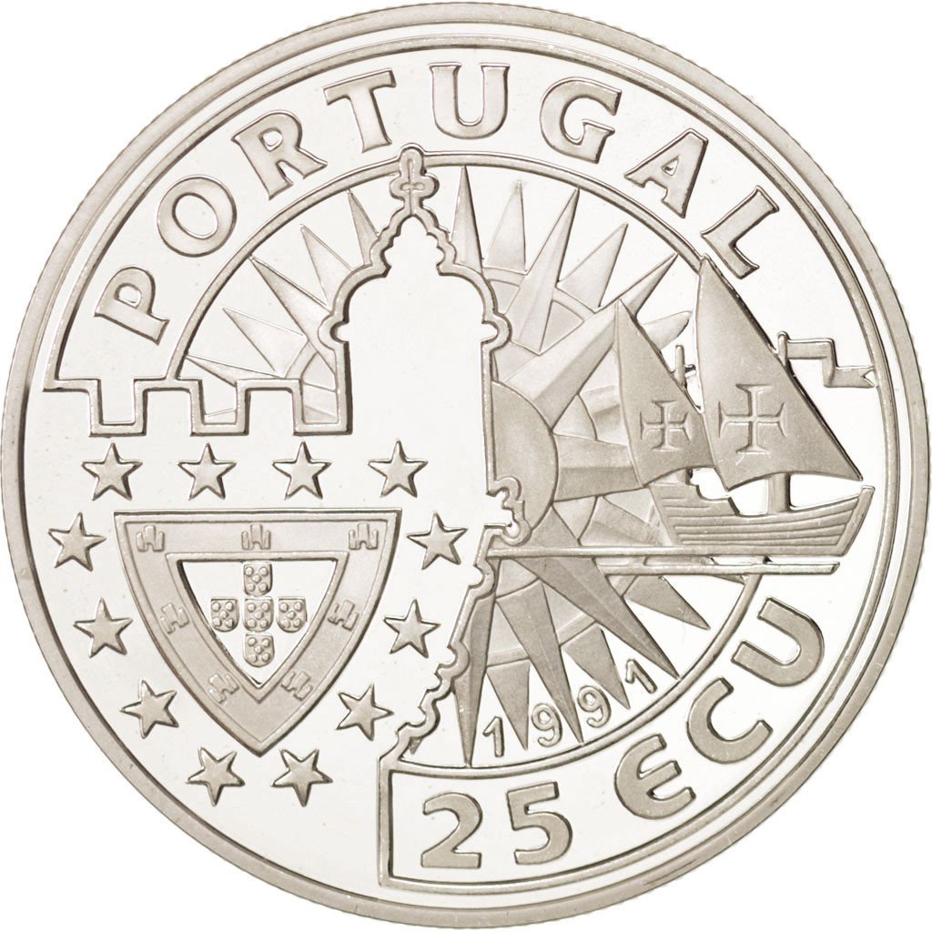 Portogallo, 25 Ecu, 1991, FDC, Argento, KM:22