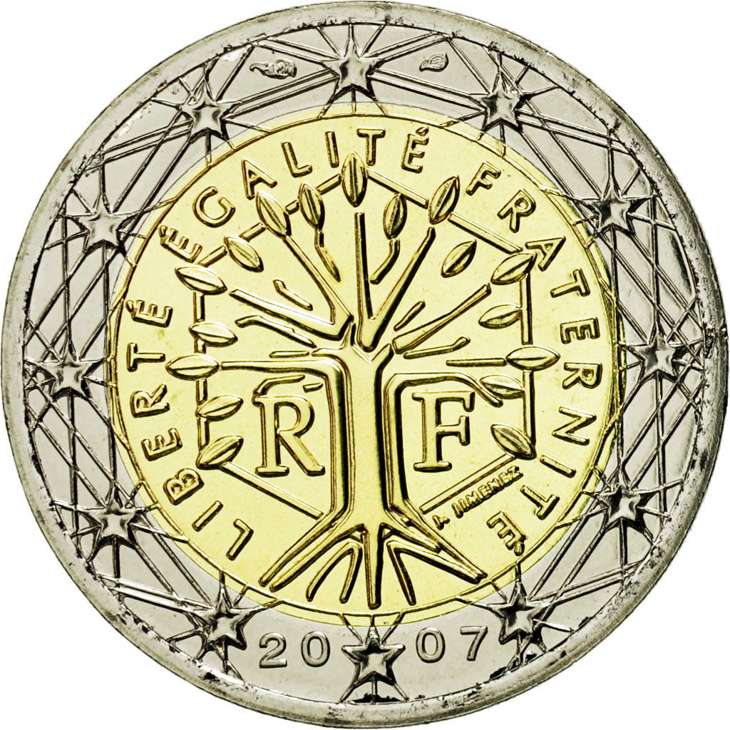 France, 2 Euro, 2007, MS(65-70), Bi-Metallic, KM:1414