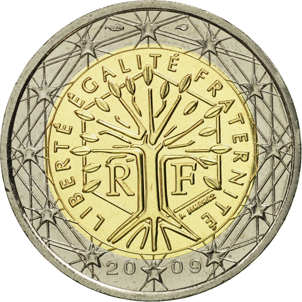 France, 2 Euro, 2009, MS(65-70), Bi-Metallic, KM:1414