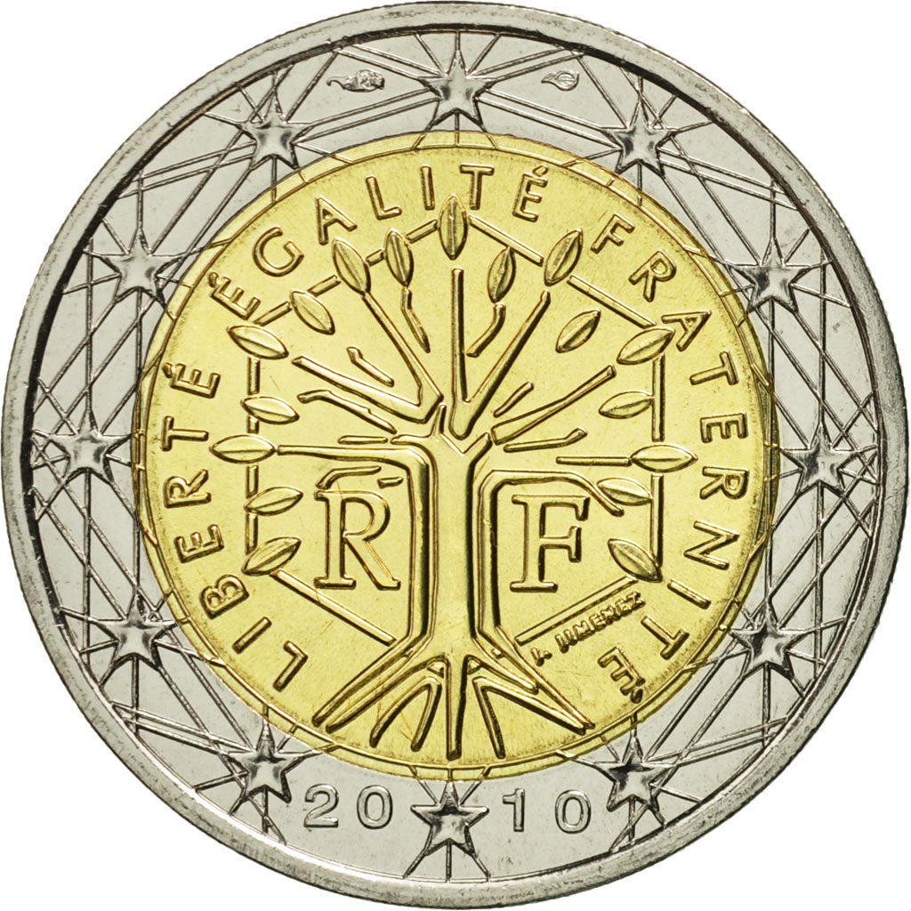 France, 2 Euro, 2010, MS(65-70), Bi-Metallic, KM:1414