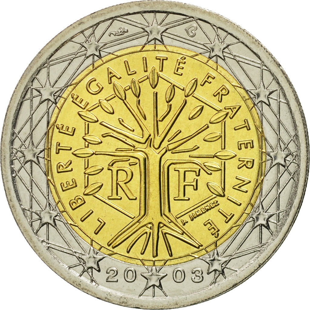 France, 2 Euro, 2003, MS(65-70), Bi-Metallic, KM:1289