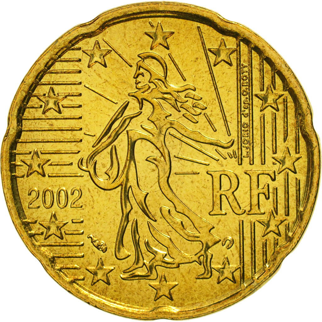 Coin, France, 20 Euro Cent, 2002, MS(65-70), Brass, KM:1286