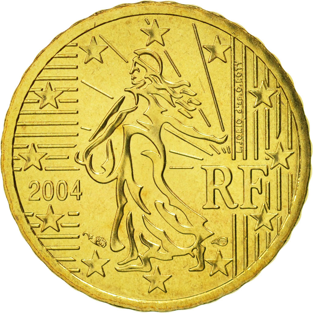 France, 10 Euro Cent, 2004, MS(65-70), Brass, KM:1285