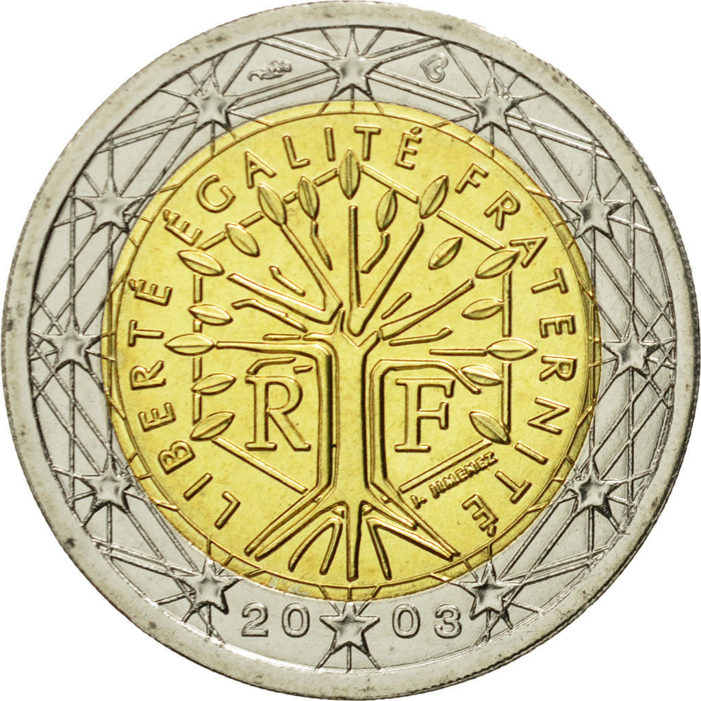France, 2 Euro, 2003, MS(65-70), Bi-Metallic, KM:1289