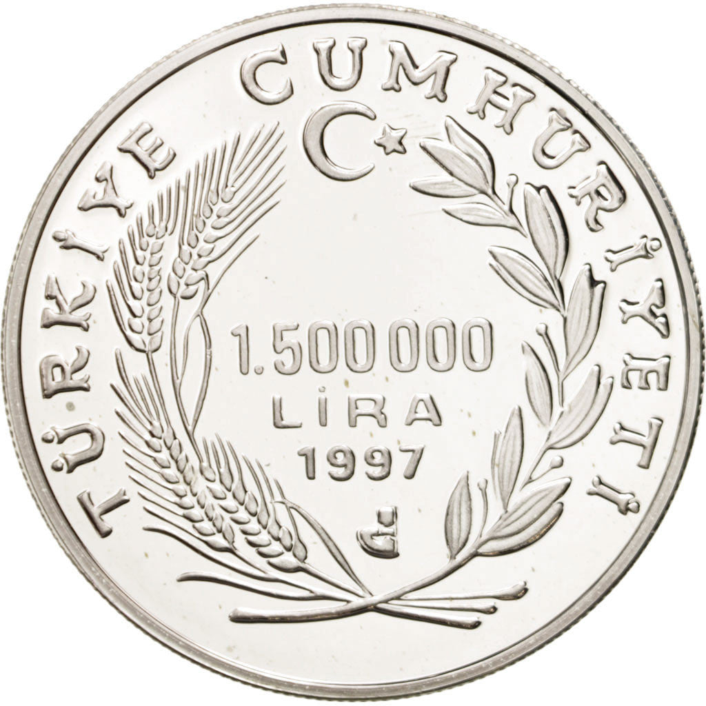 Coin, Turkey, 1500000 Lira, 1997, MS(65-70), Silver, KM:1100