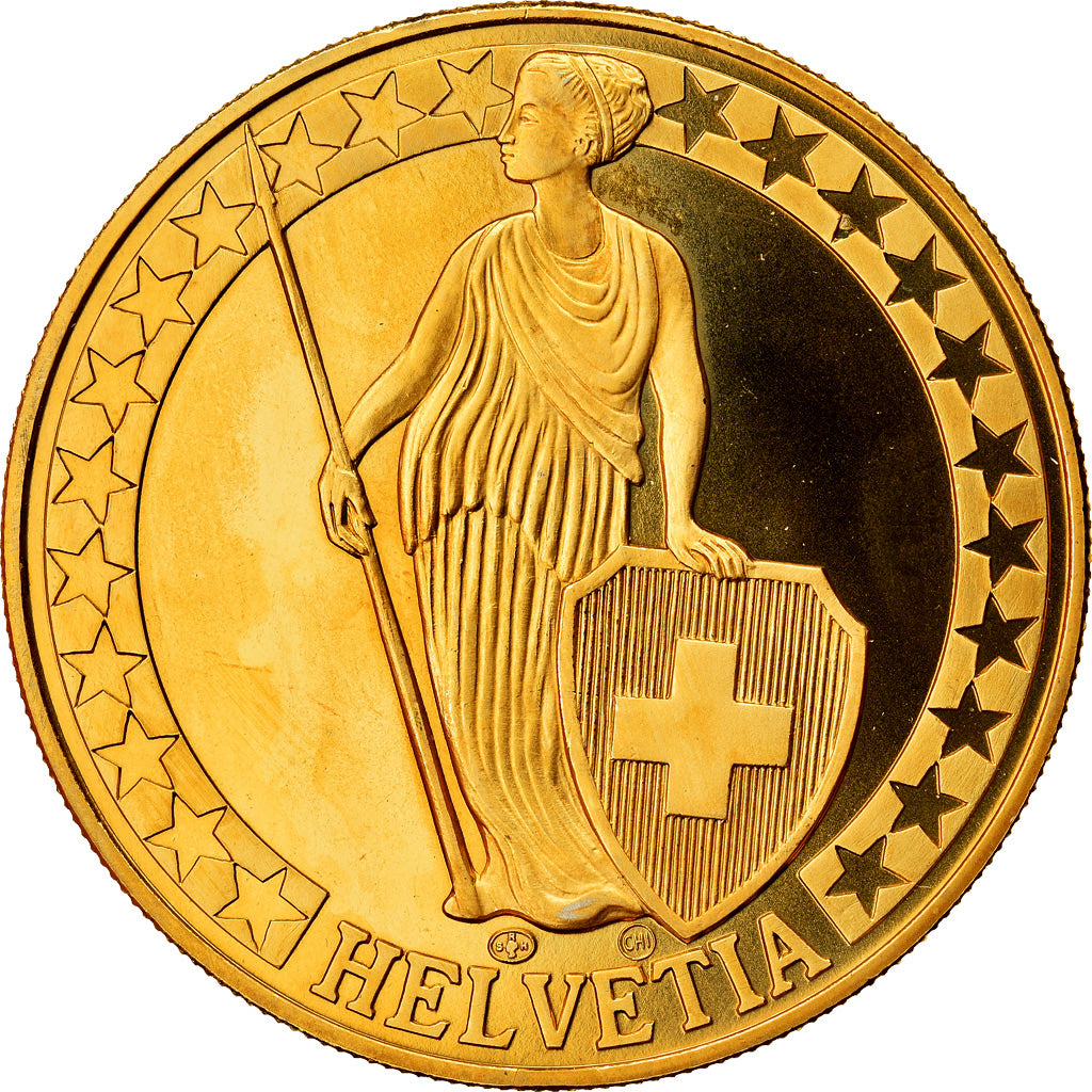 Svizzera, medaglia, Der Thuner See, Die Schweizer Seen, SPL+, Doratura in