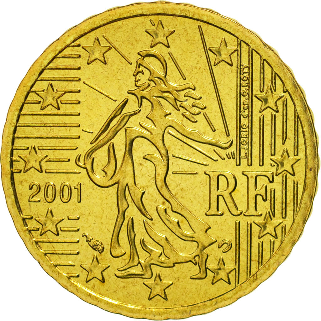 Coin, France, 10 Euro Cent, 2001, MS(65-70), Brass, KM:1285