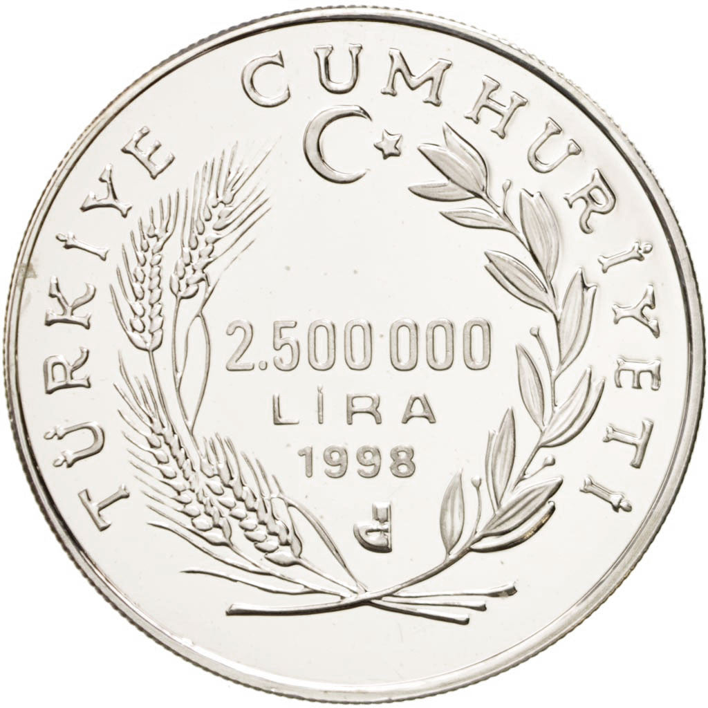 Turchia, 2500000 Lira, 1998, Istanbul, FDC, Argento, KM:1084