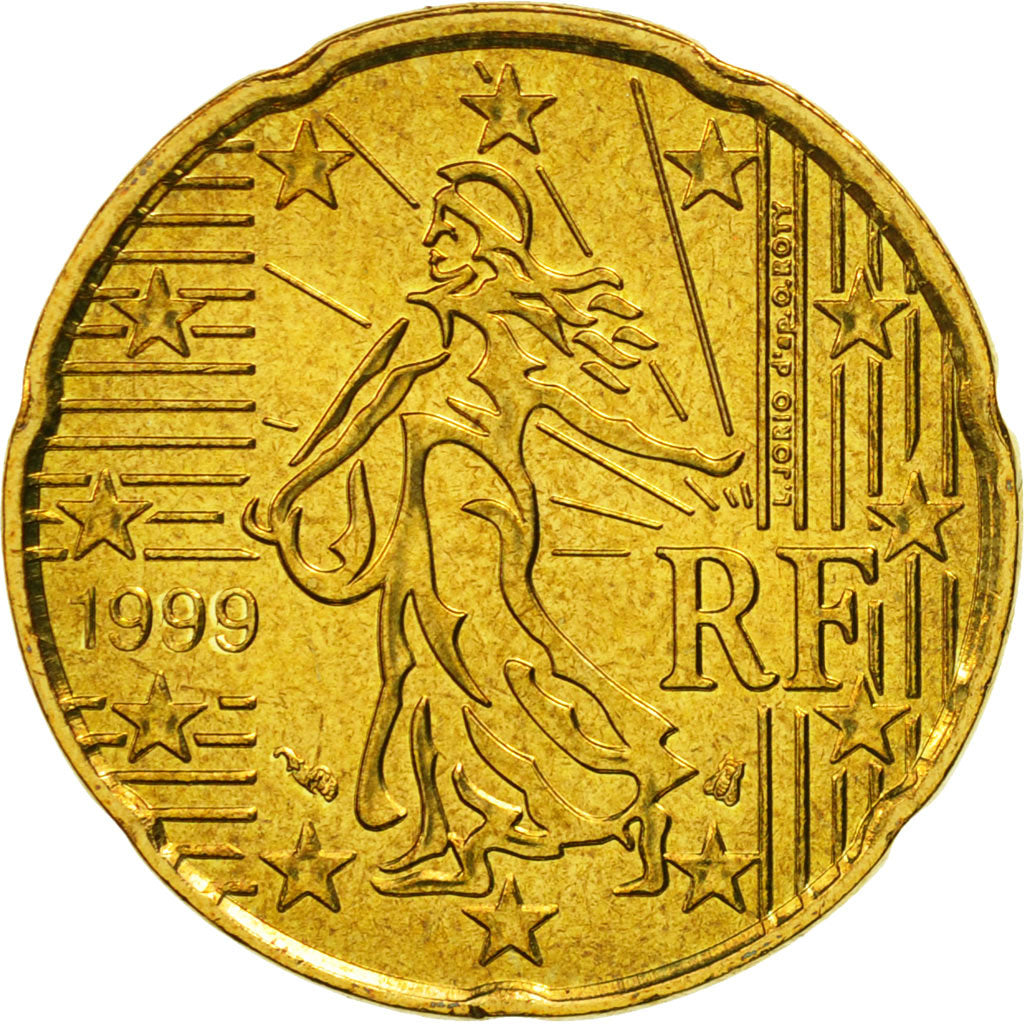 Coin, France, 20 Euro Cent, 1999, MS(65-70), Brass, KM:1286