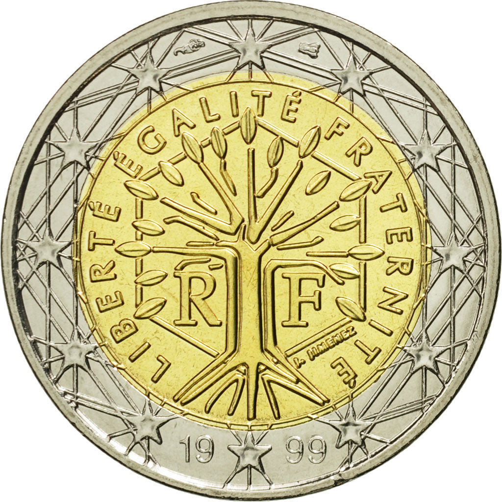 France, 2 Euro, 1999, MS(65-70), Bi-Metallic, KM:1289