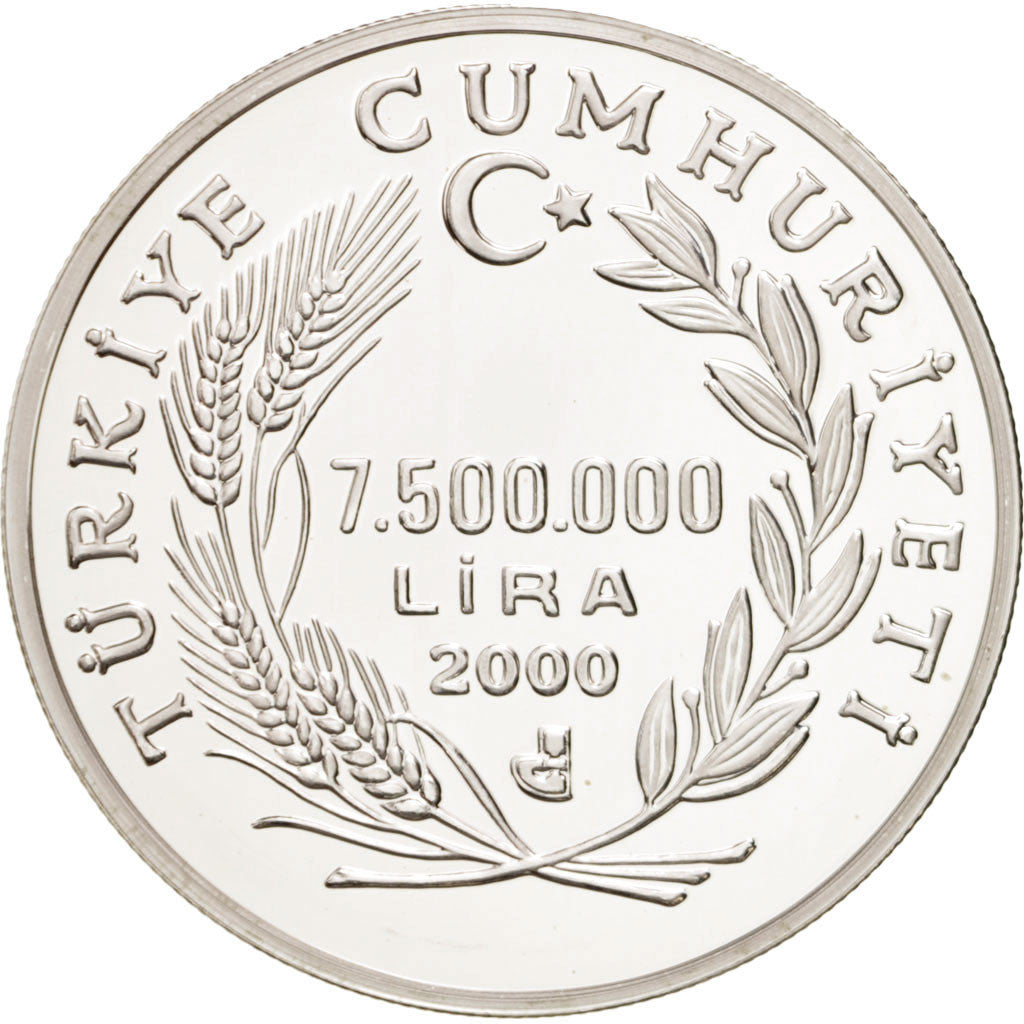 Munten, Turkije, 7 500 000 Lira, 2000, FDC, Zilver