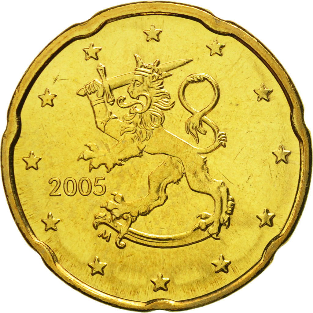 Finlandia, 20 Euro Cent, 2005, Vantaa, MS(65-70), Mosiądz, KM:102
