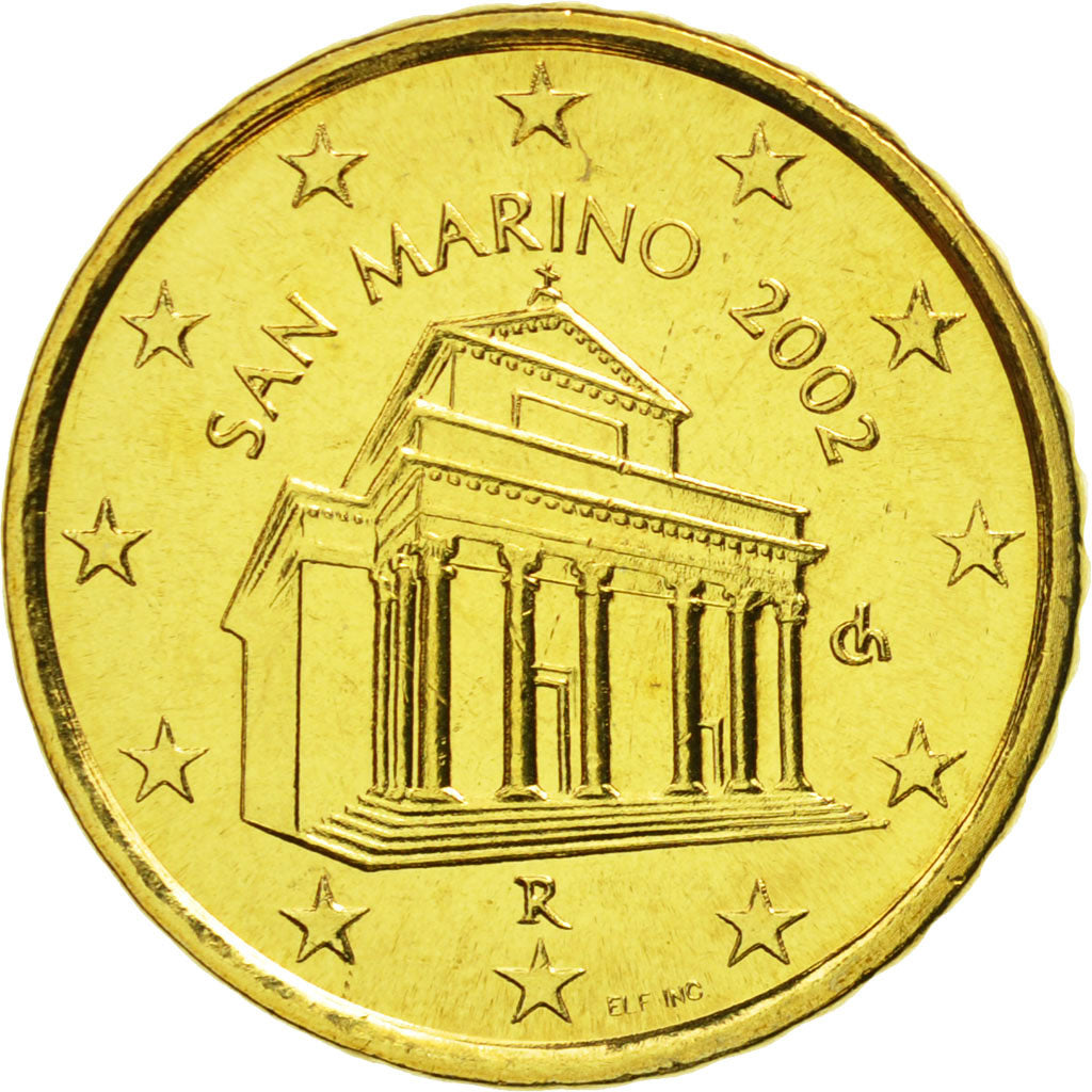 San Marino, 10 Euro Cent, 2002, MS(65-70), Brass, KM:443