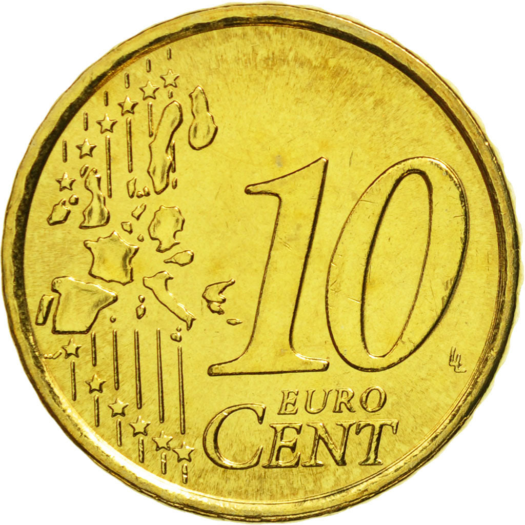 San Marino, 10 Euro Cent, 2002, MS(65-70), Brass, KM:443