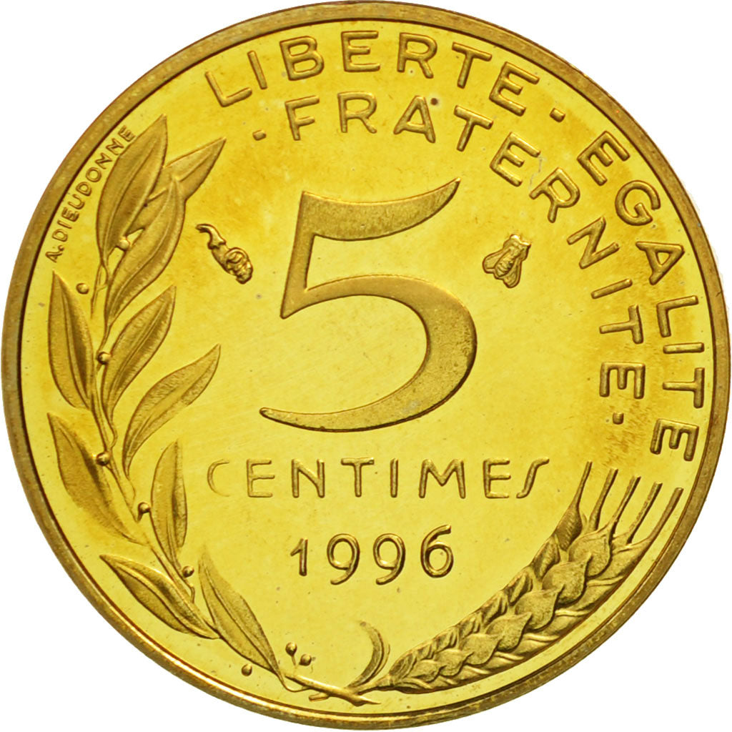 France, Marianne, 5 Centimes, PROOF, 1996, MS(65-70), Aluminum-Bronze, KM:933
