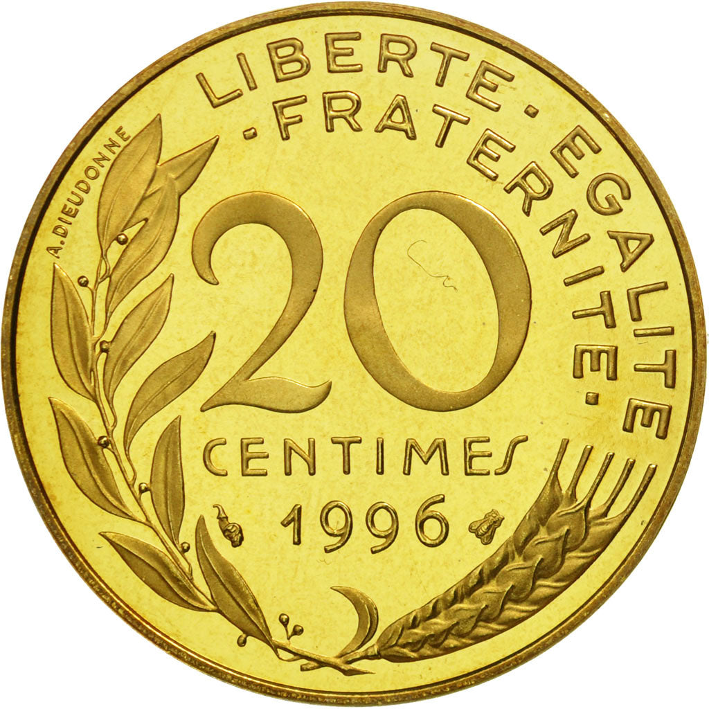 France, Marianne, 20 Centimes, PROOF, 1996, MS(65-70), Aluminum-Bronze, KM:930
