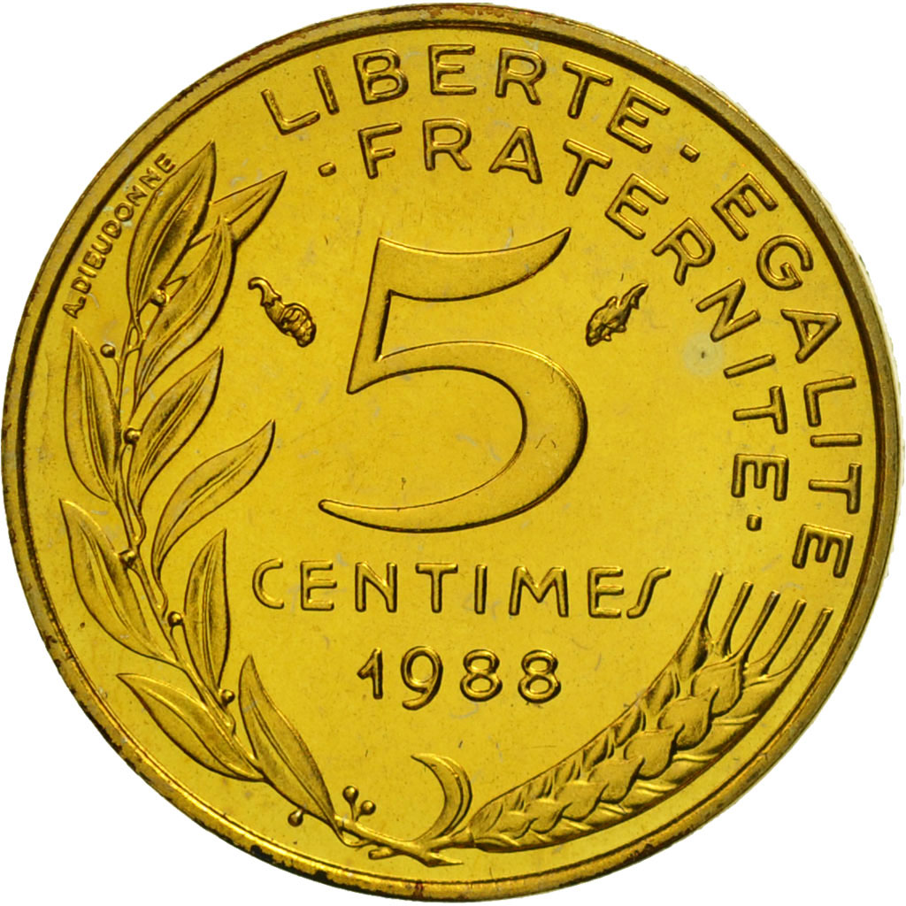 Coin, France, Marianne, 5 Centimes, 1988, Paris, MS(65-70), Aluminum-Bronze