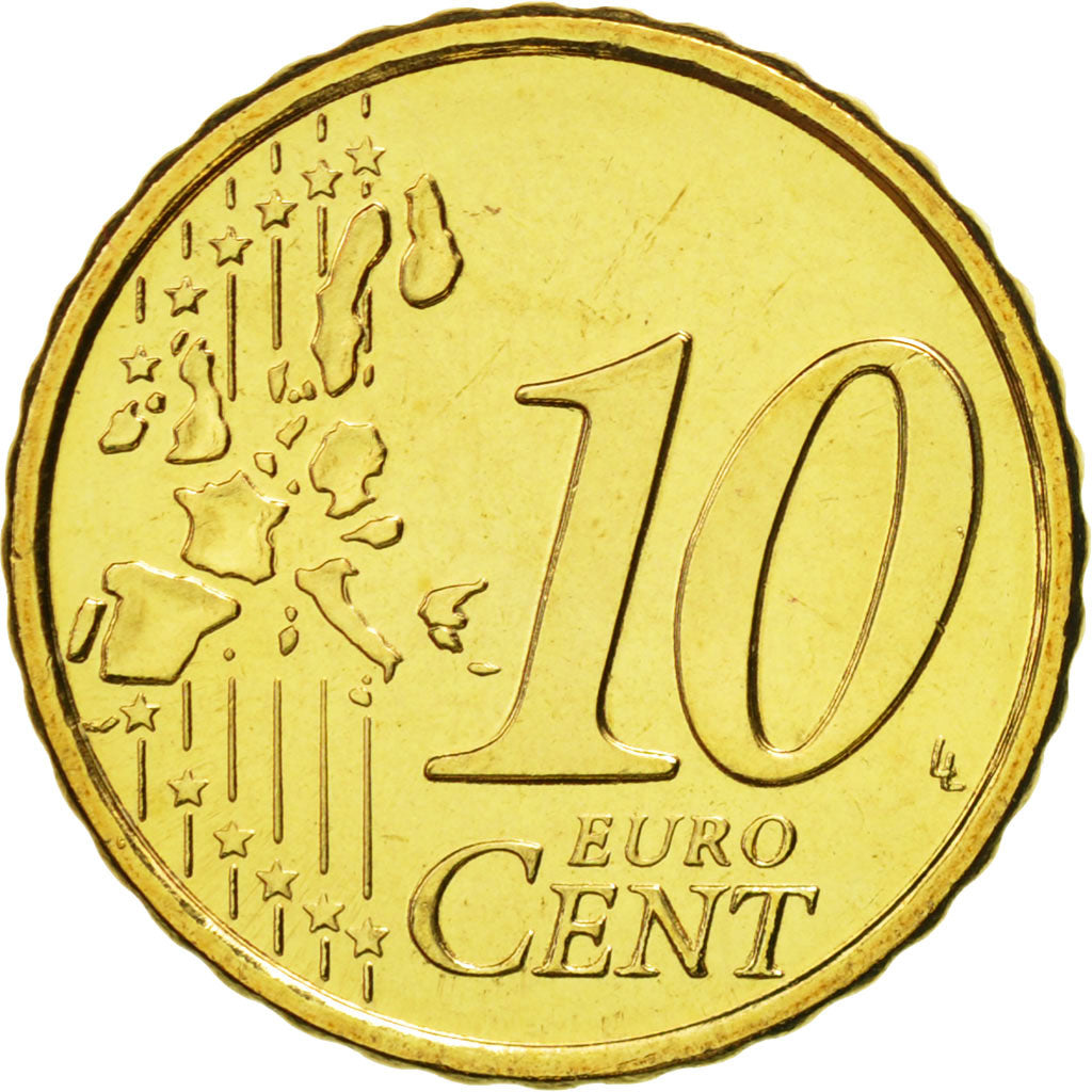 Finland, 10 Euro Cent, 2002, MS(65-70), Brass, KM:101