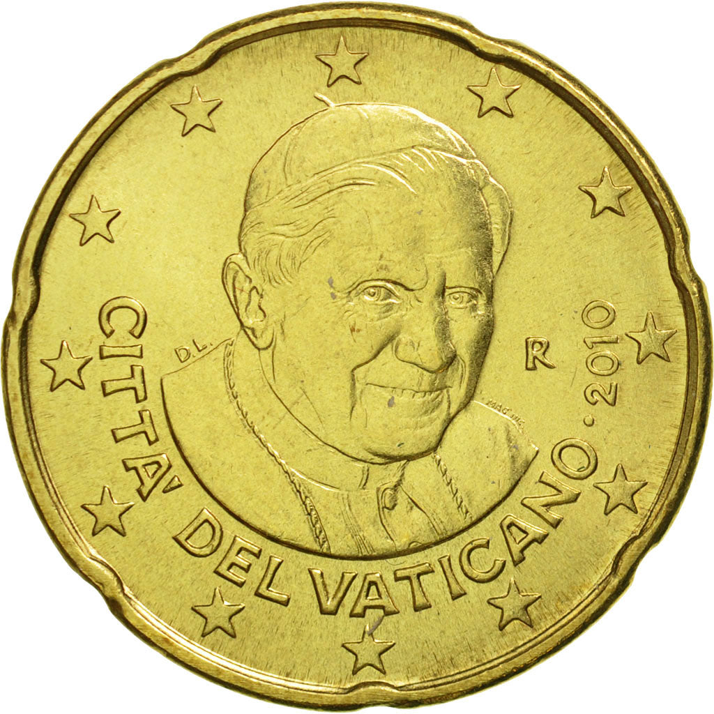 VATICAN CITY, 20 Euro Cent, 2010, MS(65-70), Brass, KM:386
