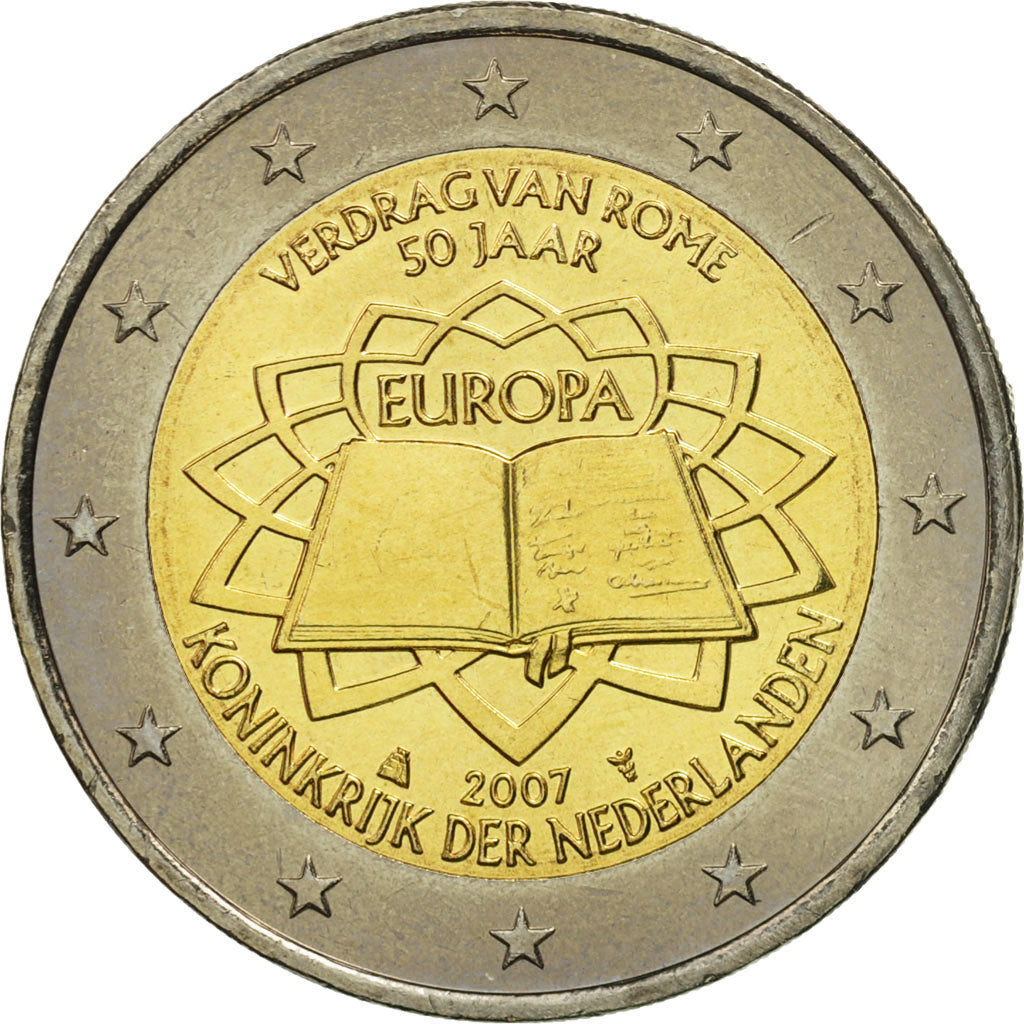 Netherlands, 2 Euro, Traité de Rome 50 ans, 2007, MS(63), Bi-Metallic