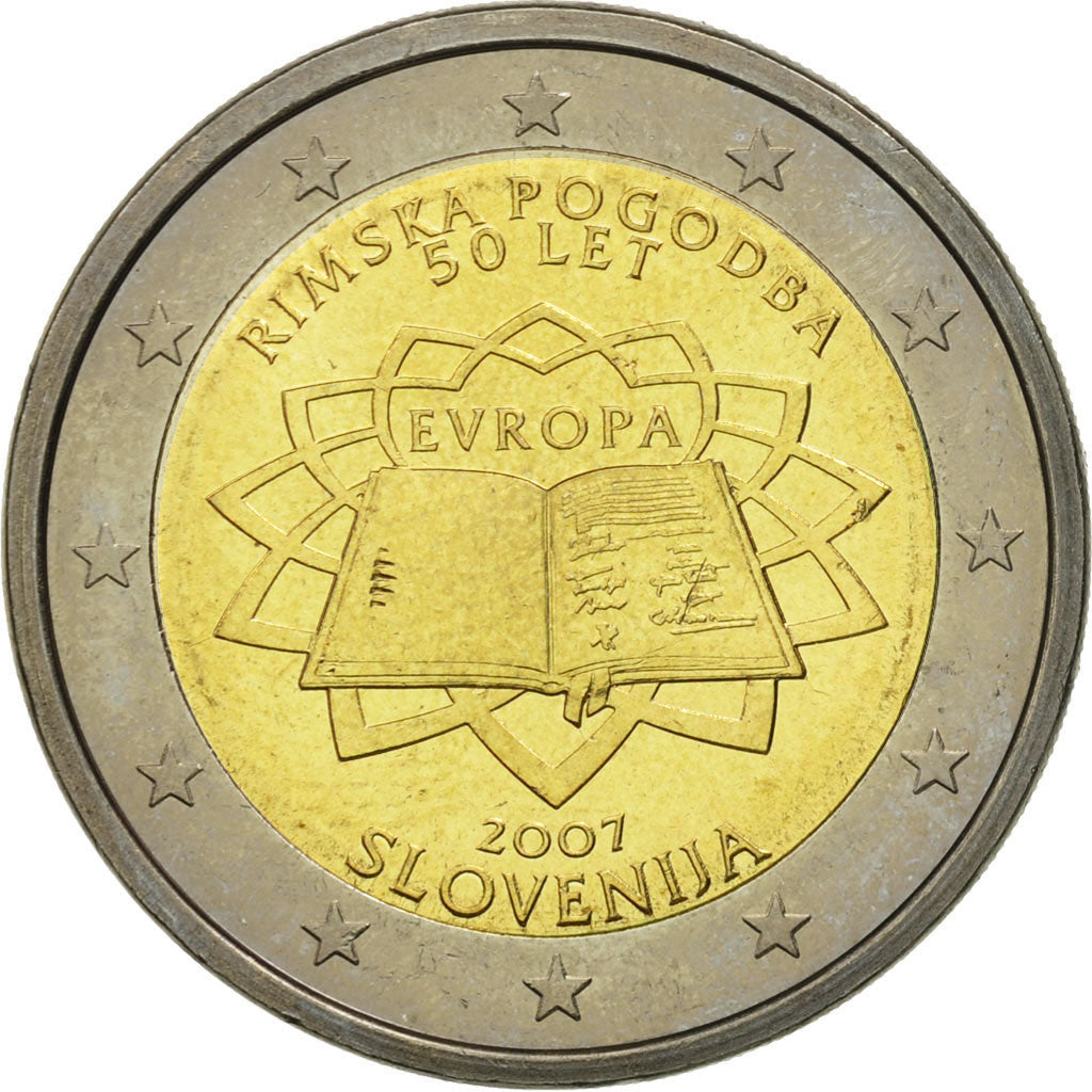 Slovenia, 2 Euro, Traité de Rome 50 ans, 2007, MS(63), Bi-Metallic