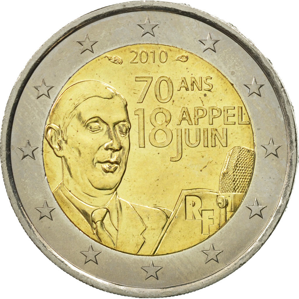 Moneda, Francia, 2 Euro, Charles De Gaulle, Appel du 18 juin 1940, 2010, SC