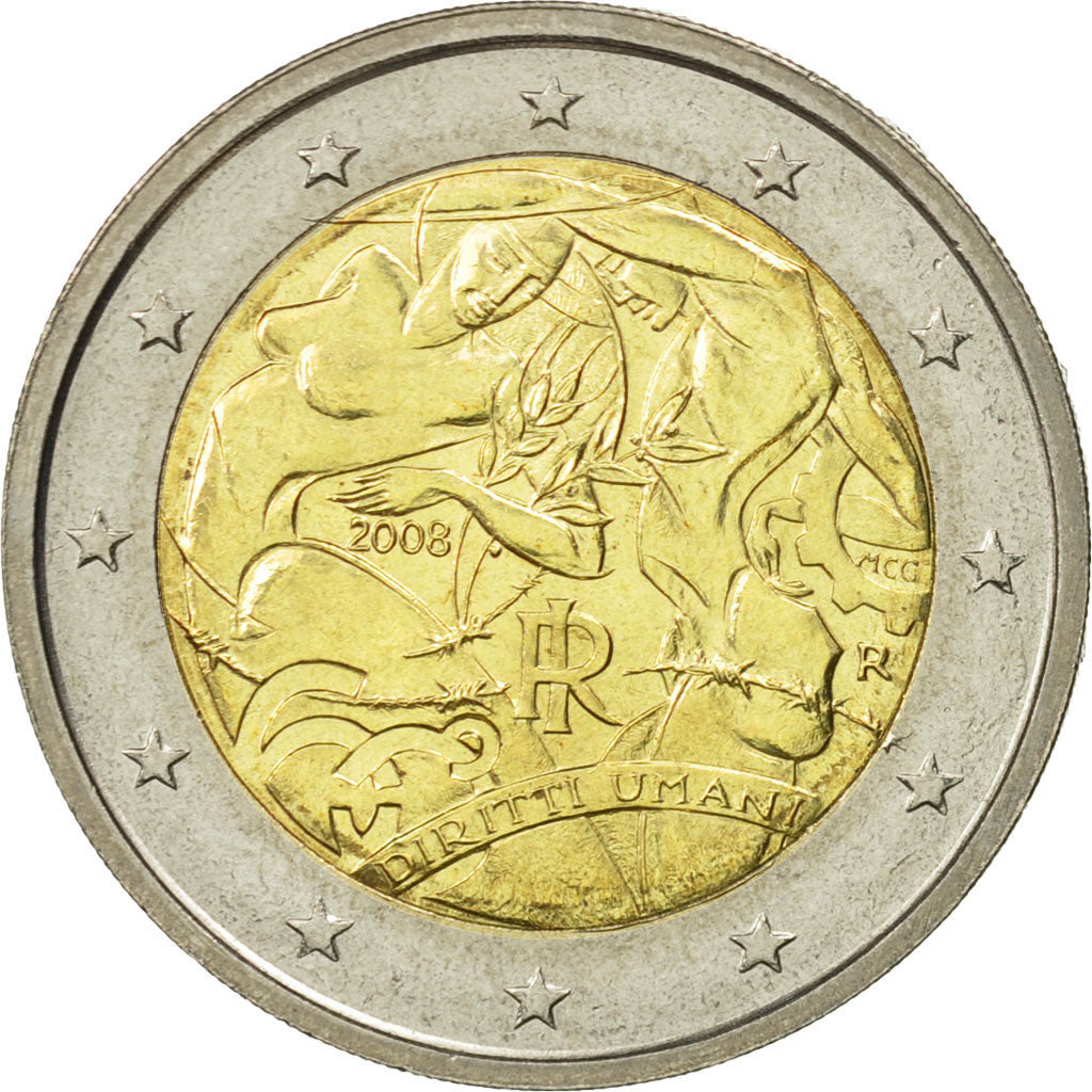 Italy, 2 Euro, Human Rights, 2008, MS(63), Bi-Metallic, KM:301
