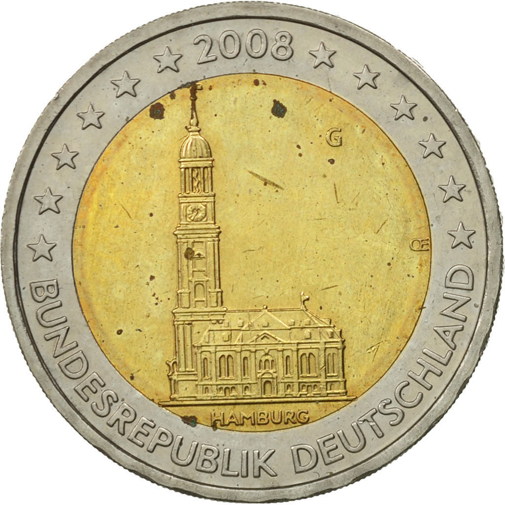 Niemcy - RFN, 2 Euro, Hambourg, 2008, Karlsruhe, AU(55-58), Bimetaliczny, KM:261