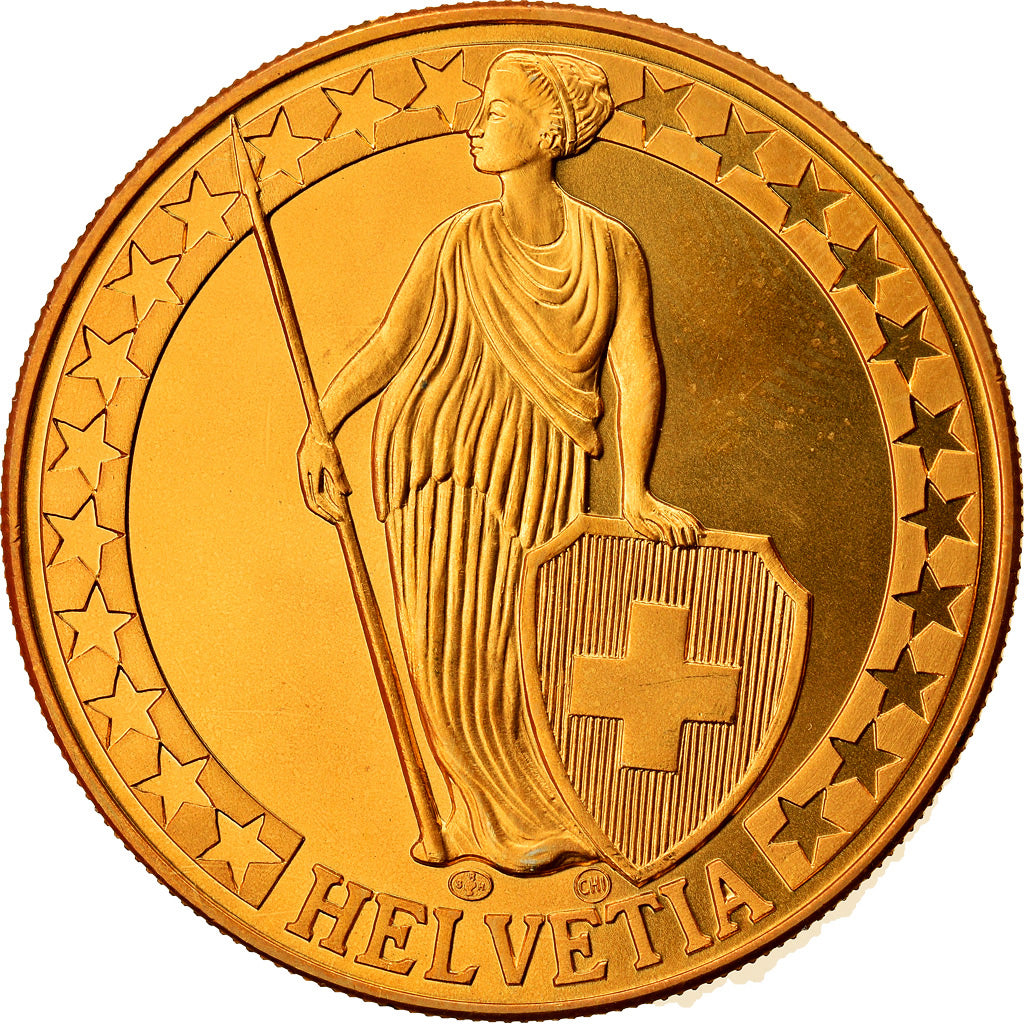 Schweiz, Medaille, Der Brienzersee, Die Schweizer Seen, UNZ+, Copper-Nickel Gilt