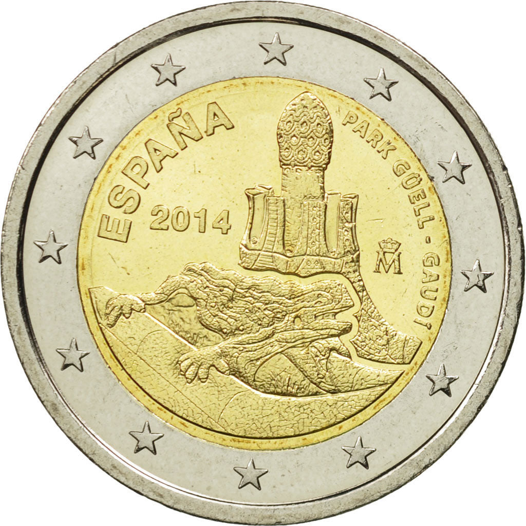 Hiszpania, 2 Euro, Parc Guell, 2014, Madrid, MS(64), Bimetaliczny