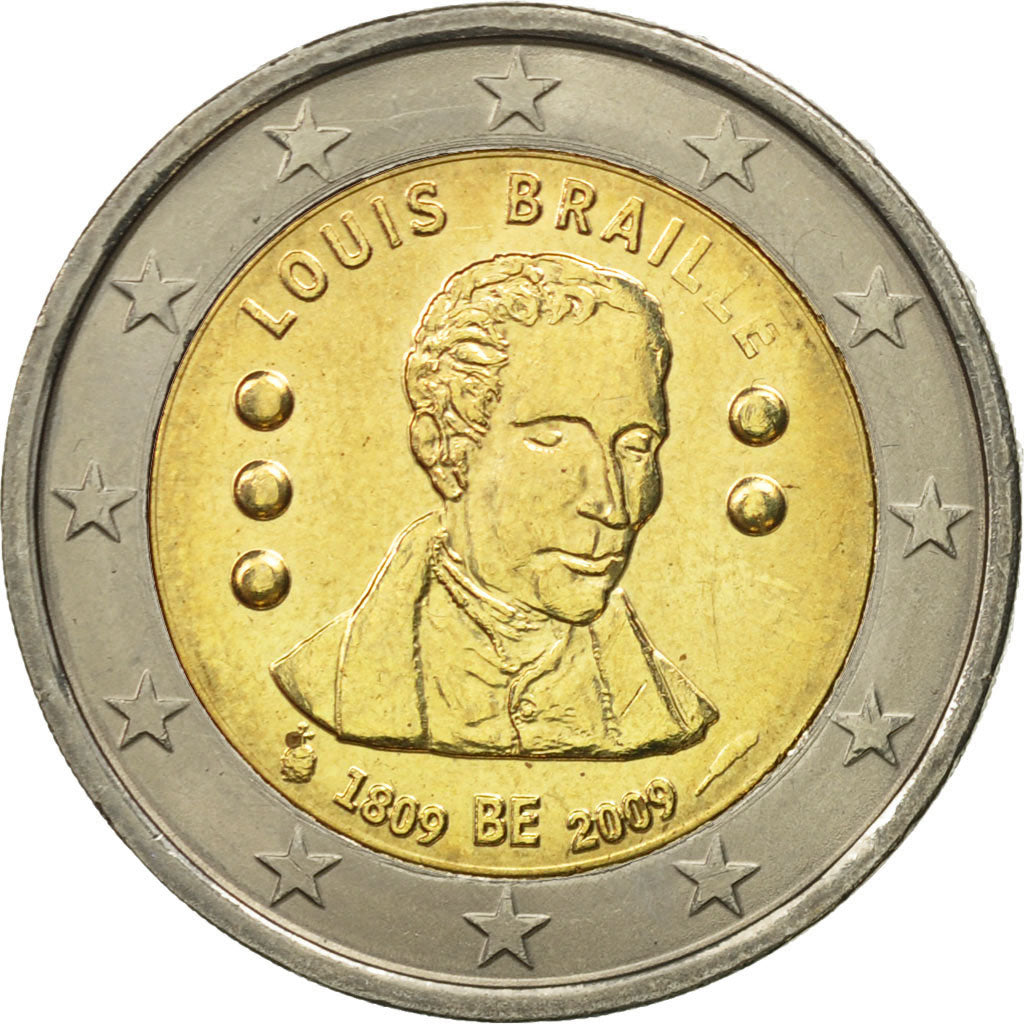Belgium, 2 Euro, Louis Braille, 2009, MS(63), Bi-Metallic, KM:288
