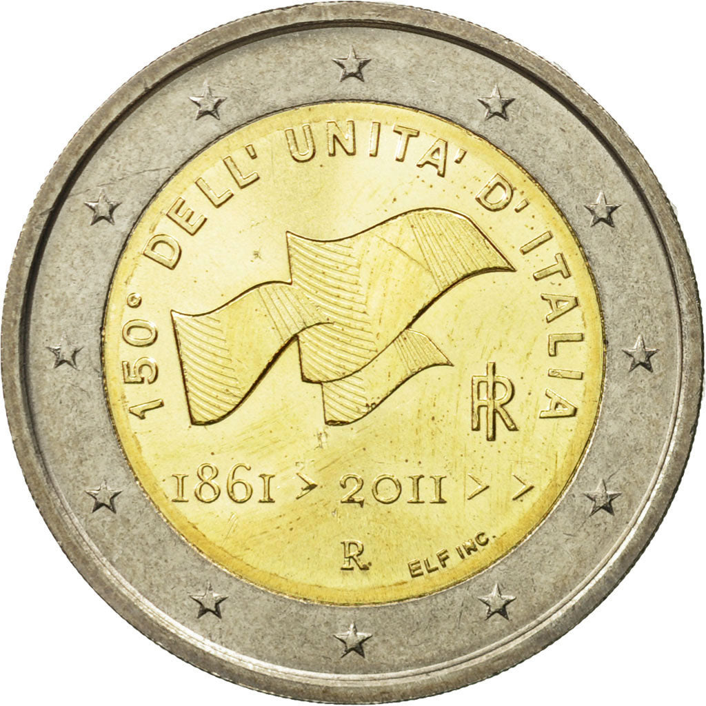 Włochy, 2 Euro, Unification, 2011, Rome, MS(63), Bimetaliczny, KM:338