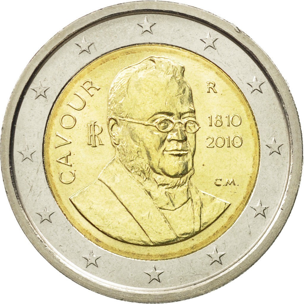 Włochy, 2 Euro, Comte de Cavour, 2010, Rome, MS(63), Bimetaliczny, KM:328