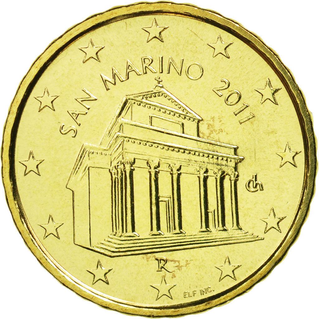 San Marino, 10 Euro Cent, 2011, MS(65-70), Brass, KM:482