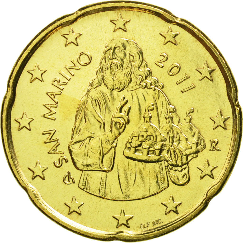 San Marino, 20 Euro Cent, 2011, MS(65-70), Brass, KM:483