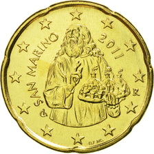 San Marino, 20 Euro Cent, 2011, MS(65-70), Brass, KM:483