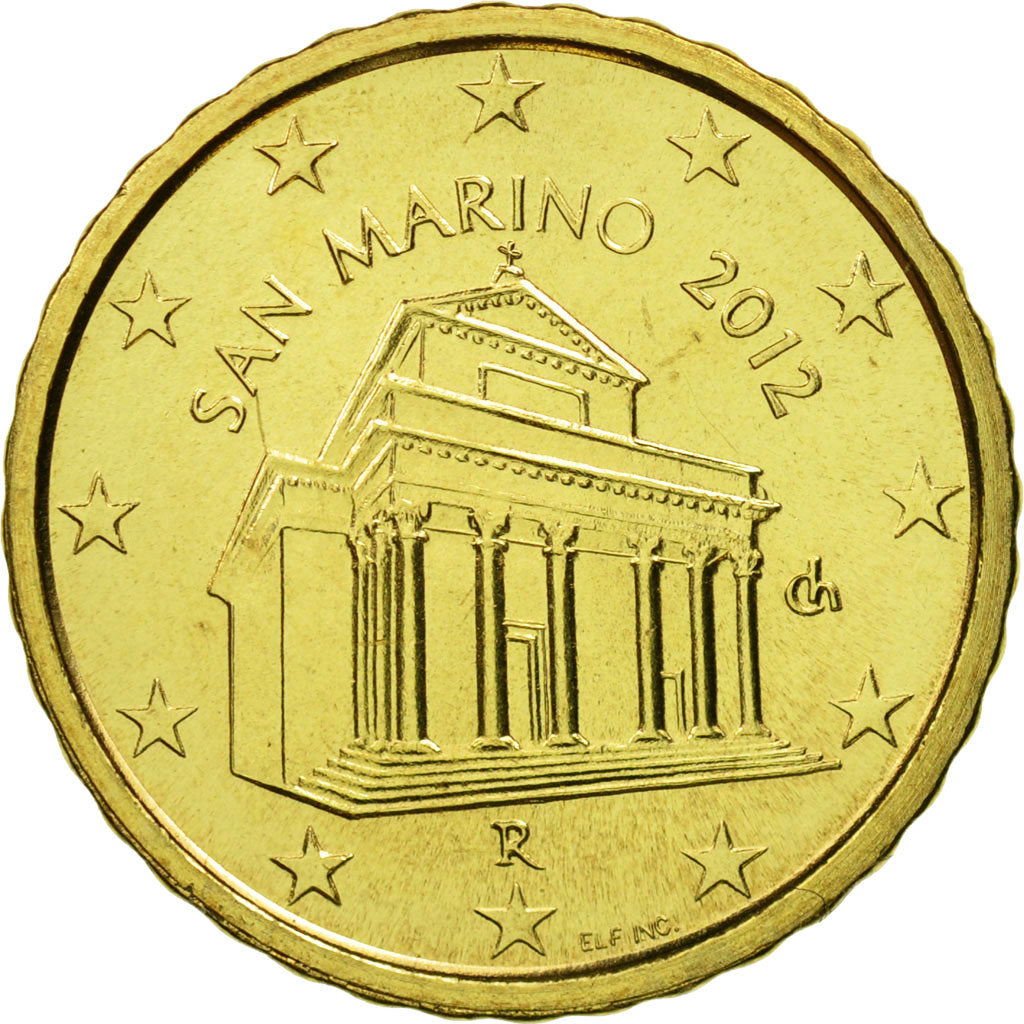 San Marino, 10 Euro Cent, 2012, MS(65-70), Brass, KM:482