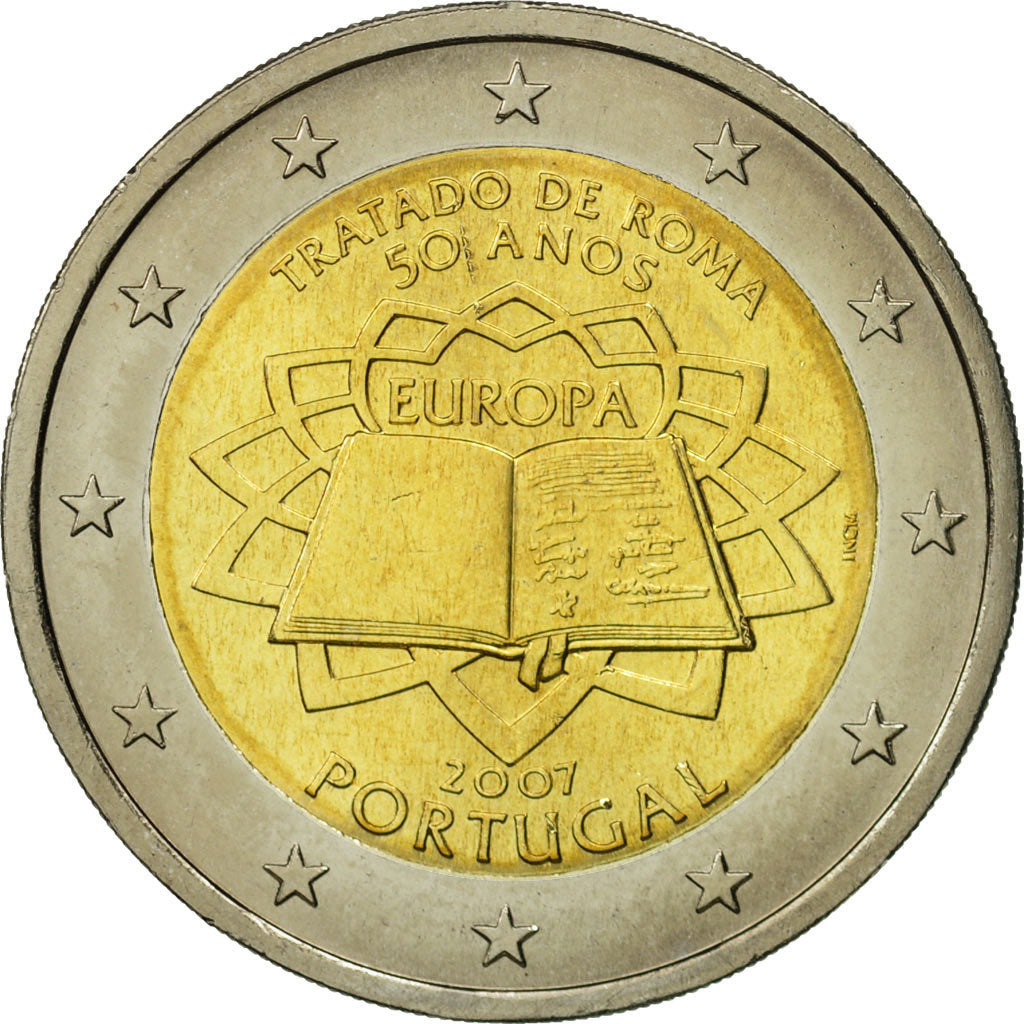 Portugal, 2 Euro, Traité de Rome 50 ans, 2007, MS(63), Bi-Metallic, KM:771