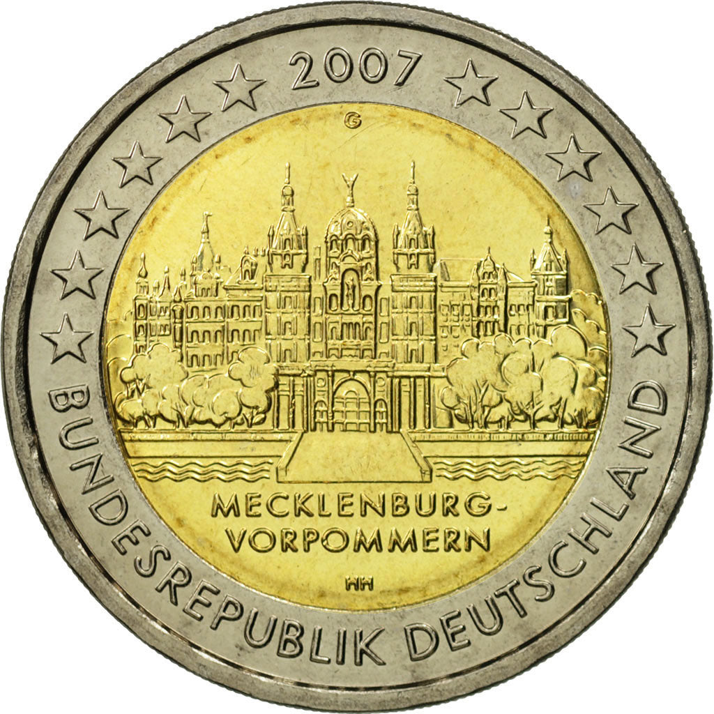 GERMANY - FEDERAL REPUBLIC, 2 Euro, Mecklembourg, 2007, MS(63), Bi-Metallic