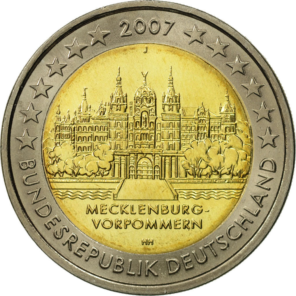 GERMANY - FEDERAL REPUBLIC, 2 Euro, Mecklembourg, 2007, MS(63), Bi-Metallic