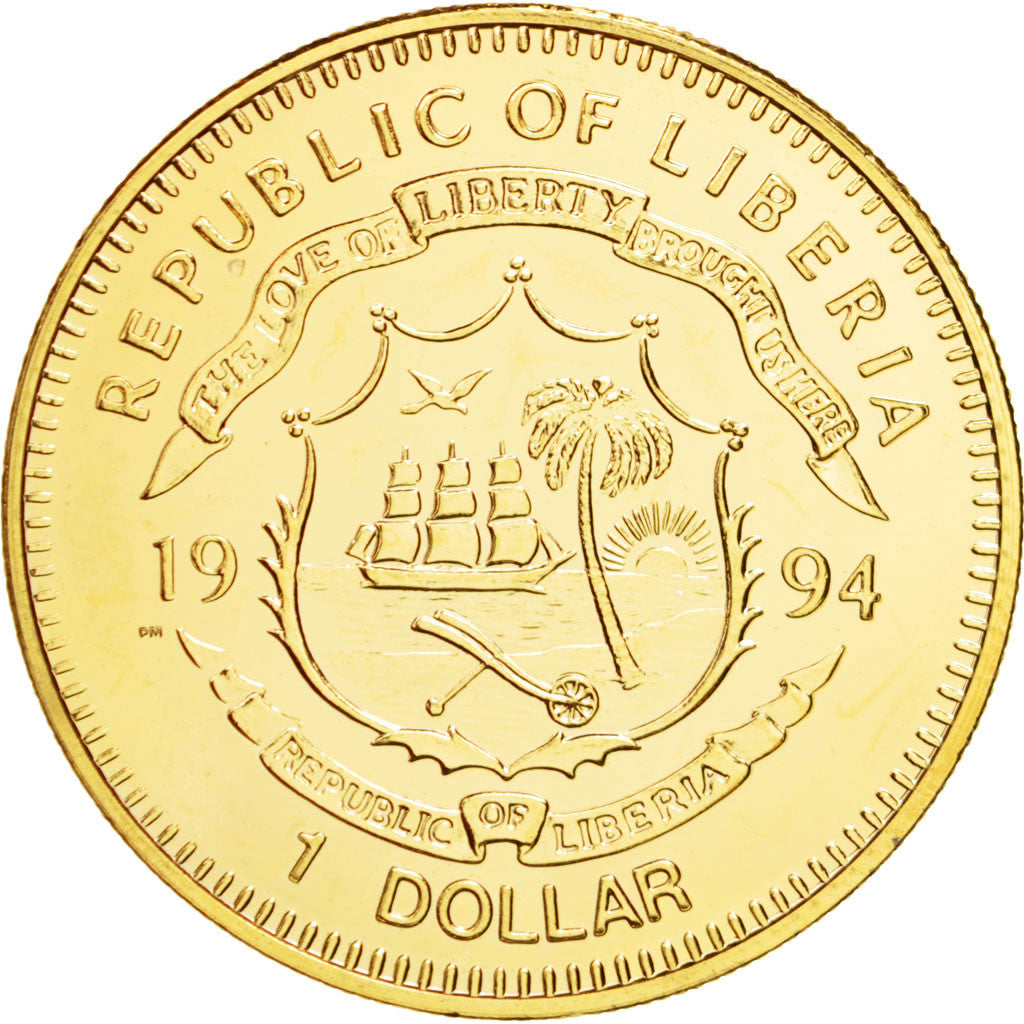 Münze, Liberia, Dollar, 1994, UNZ, Copper-Nickel Gilt, KM:131a
