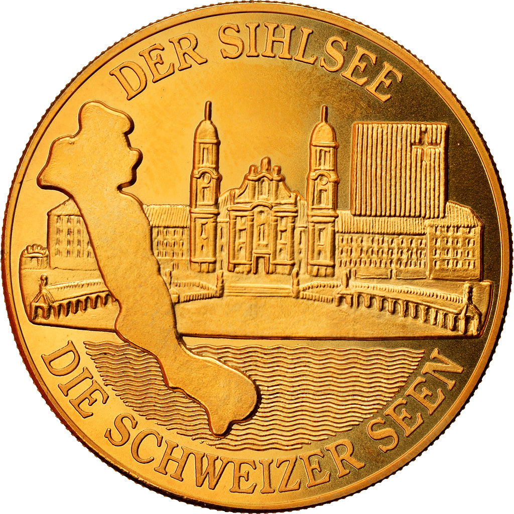 Switzerland, Medal, Der Sihlsee, Die Schweizer Seen, MS(64), Copper-Nickel Gilt