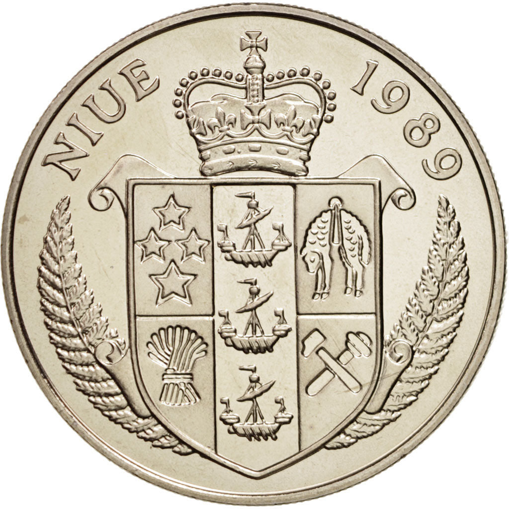 NIUE, 5 Dollars, 1989, KM #67, MS(63), Copper-Nickel, 28.40