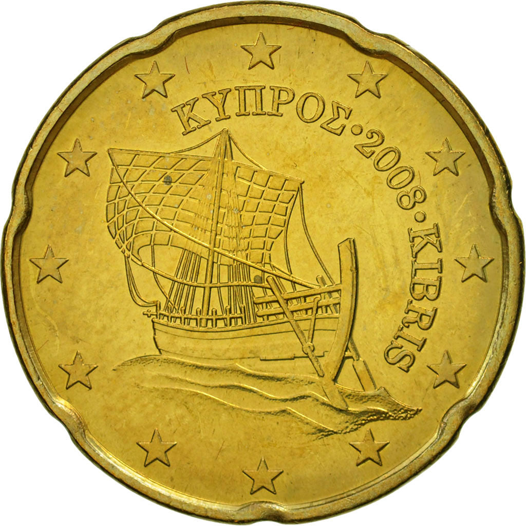 Zypern, 20 Euro Cent, 2008, VZ, Messing, KM:82