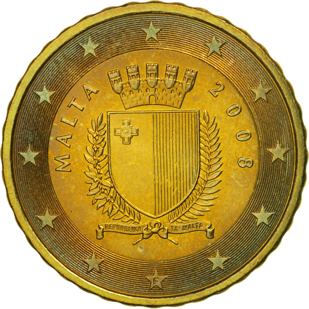 Malta, 10 Euro Cent, 2008, SPL-, Ottone, KM:128